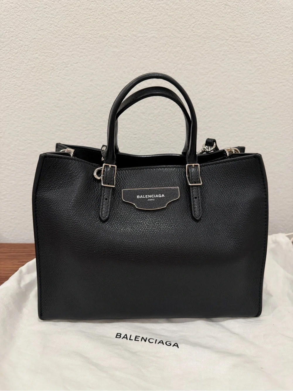 Balenciaga Black Pebbled Leather Structured Satchel